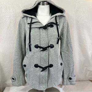 CATO Duffle Pea Coat Jacket Hooded w/ Zipper Snap Toggle Closer Grey